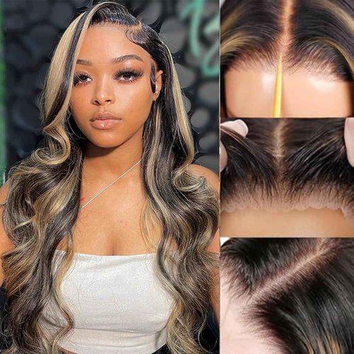 eddfine Ombre Glueless Wigs Human Hair Pre Plucked Pre Cut 5x5 Hd Lace Closure Wigs Human Hair 16 Inch 1B/27 Colored Highlight Body Wave Wigs 250% Density Glueless Wigs for Beginners