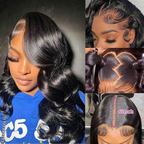 Caijuxing Lace Front Wigs Human Hai 13x6 Body Wave Lace Front Wigs for Black Women 200% Density Body Wave Bob Wigs Human Hair Pre Plucked Natural Color (14 Inch)