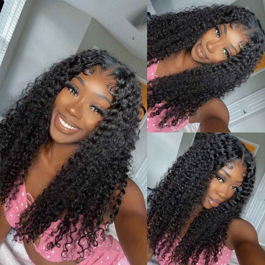 4GIRL4EVER Wet and Wavy Glueless wigs human hair Wear & Go Wigs T Part Lace Front Wigs Pre-cut 4x1 HD Lace Closure Human Hair Wigs for Black Women Water Wave Wig 180% Density Natural Black 20 Inch