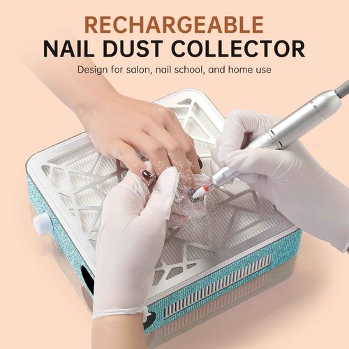 CHRISTINE SHELLY Nail Dust Collector, Cordless Dust Collector Nail Tech, Powerful Vacuum Fan Vent Dust Collector Extractor Dust Suction Machine for Acrylic Nails Polishing, Nail Salon, Lake Blue