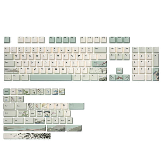 YUNZII Spring Tea Dye Sub PBT Keycaps,145 Full Keys Dye Sublimation PBT Custom Keycap Set with Key Puller for Cherry Gateron MX Switches Mechanical Gaming Keyboard (Cherry Profile, Spring Tea)