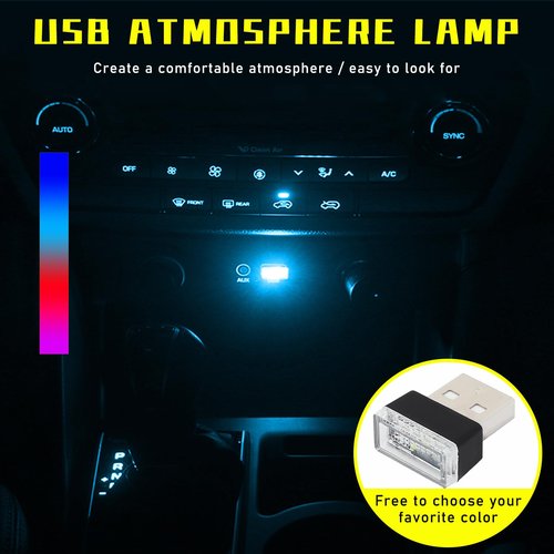 Augeny 4 PCS USB LED Car Interior Atmosphere Lamp, Plug-in USB Decor Night Light, Portable Auto Ambient Lighting Kit, Universal Vehicle Interior Accessories for Most Cars (Blue+Ice Blue+Red+Purple)