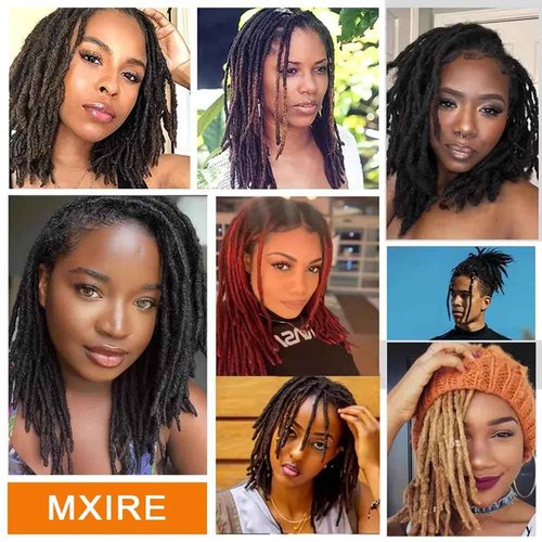 MXIRE 0.4cm Thickness 10 Inch 60 Strands Dreadlock Extensions Real Human Hair Full Handmade Permanent Locs Extensions Human Hair for Women Men Kids Can Be Dyed and Bleached Curled(1B)