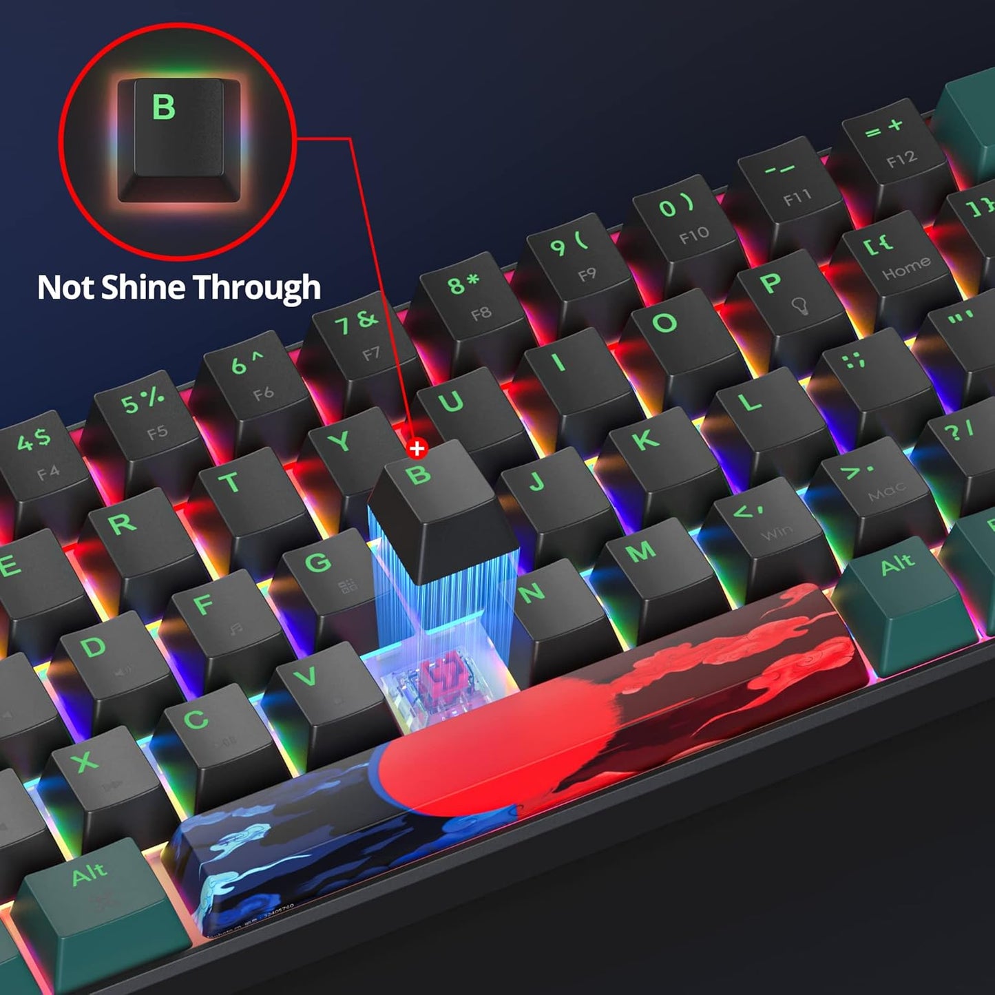 60 Percent Gaming Keyboard Mechanical with Linear Red Switch, 65% Wired Ultra-Compact Mini Keyboard Rainbow with PBT Keycaps for Ps4/Ps5/Xbox(68 Green)
