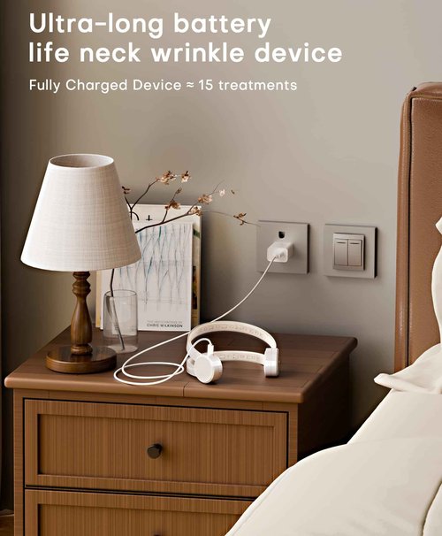 Wireless Neck Wrinkle Treatment Device,14 LEDS Red 630nm &12LEDS Infrared Light 850nm LED Mask for Horizontal Lines Turkey Crepey Tech Neck,10-Min Treatment