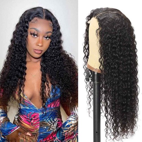 ALEPAZ 30 Inch Lace Front Wig Human Hair Deep Wave 13x4 HD Transparent Lace Frontal Curly Wigs for Women Human Hair 180% Density Glueless Wigs Human Hair Pre Plucked with Baby Hair Natural Black