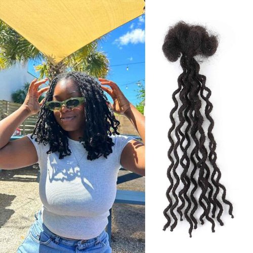 Curly Wave Loc Extensions Human Hair 0.4cm&0.6cm width 6-18 inch 10,30 strands 100% human hair locs extensions for men women Handmade Permanent Dread Extensions0.6cm 16inch 30strands