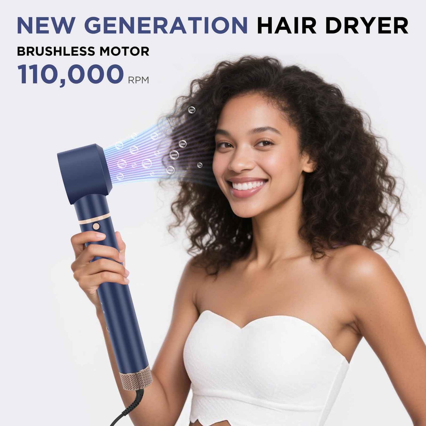 5 in 1 Blow Dryer Brush IG INGLAM MegaAir Hair Styler Brushless Hair Dryer Brush Left/Right Air Auto-Wrap Curler Hot Air Brush Negative Ions No Heat Damage Frizz-Free Drying Curling, Prussian Blue