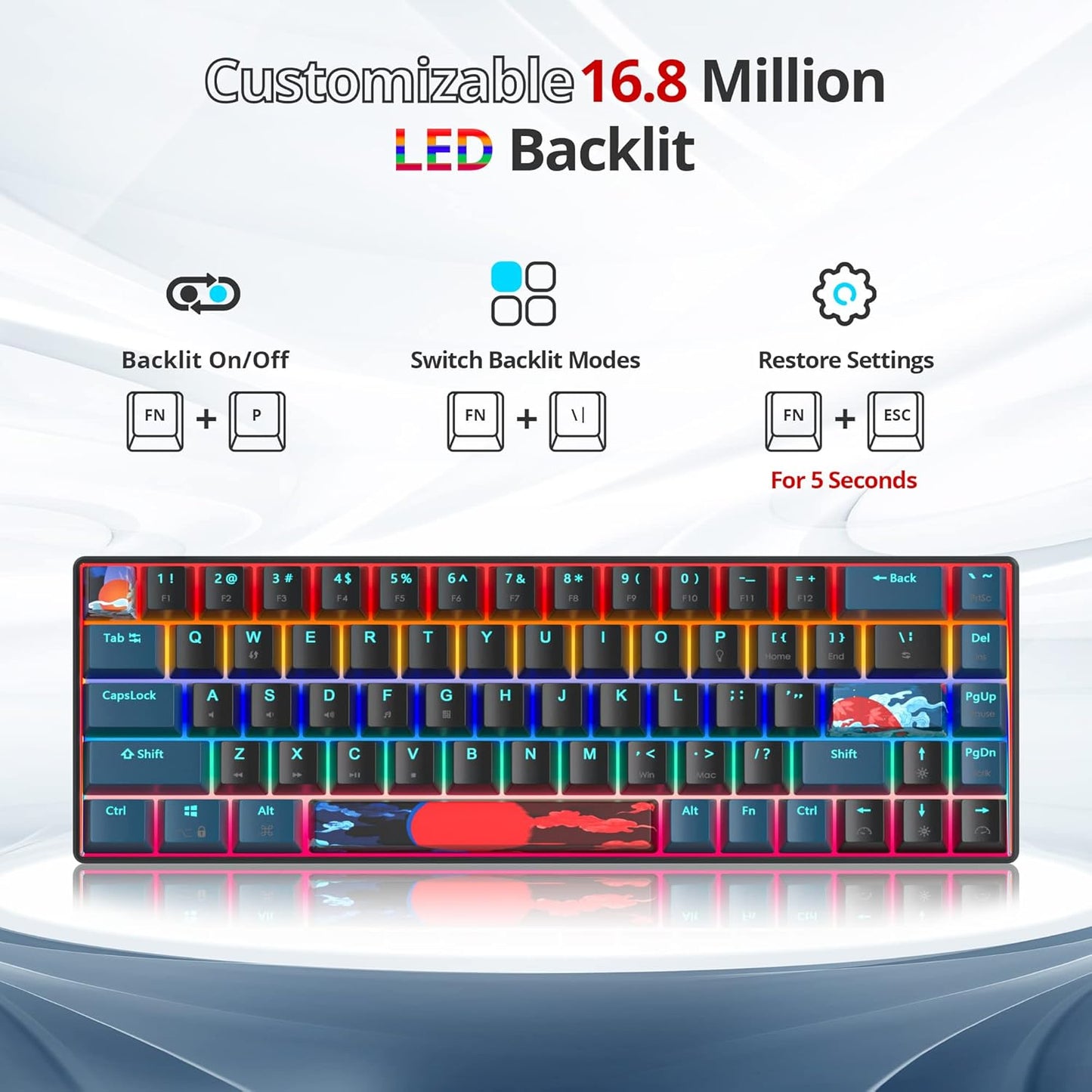 60 Percent Gaming Keyboard Mechanical with Linear Red Switch, 65% Wired Ultra-Compact Mini Keyboard Rainbow with PBT Keycaps for Ps4/Ps5/Xbox(68 Green)