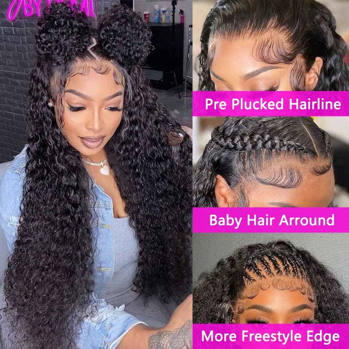 13x4 Water Wave Wigs for Black Women Human Hair Lace Front Wigs Pre Plucked with Baby Hair Wet and Wavy Brazilian Virgin Curly HD Lace Frontal Wig 180 Density (26 Inch)