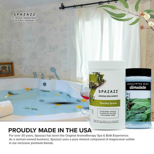 Spazazz Aromatherapy Bath Salt & Scented Spa Shock Set. Non Chlorine Mentha Grove Spa Shock & Eucalyptus Mint Hot Tub Bath Salt Crystals. Oxidizing Water Clarifier, Scum Absorber & Hot Tub Care eBook