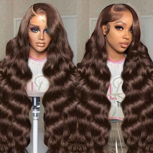 SFTNMEH 30 Inch Chocolate Brown Lace Front Wig 200 Density 13x6 HD Body Wave Human Hair Wig for Women with Baby Hair