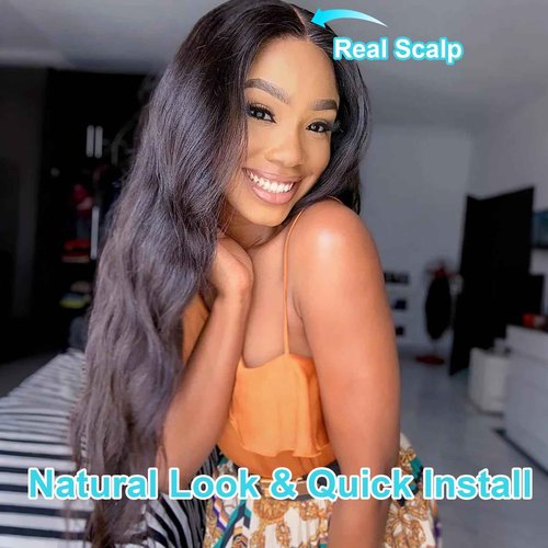 EMOL U Part Human Hair Wig Body Wave 22 Inches Upart Wig for Black Women Long Wavy Brazilian Remy Human Hair Glueless Wigs Natural Black Breathable No Sew In Beginner Friendly