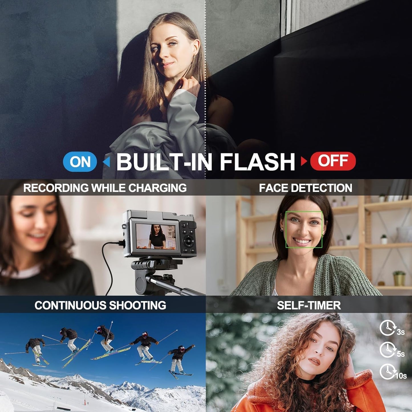 5K 64MP Digital Cameras for Photography,18X Zoom Anti-Shake Vlogging Camera for YouTube, Autofocus Digital Cameras with 32GB TF Card & 2 Batteries (Silver)