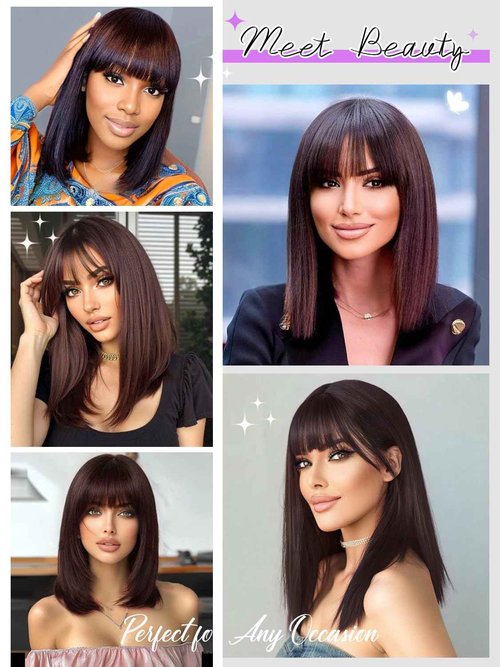 MURAME Bob Wig Human Hair 210% Density Bob Wig with Bangs 100% Human Hair Wigs for Black Women Pre-Bleached Glueless Straight Bob Wigs(12Inch)