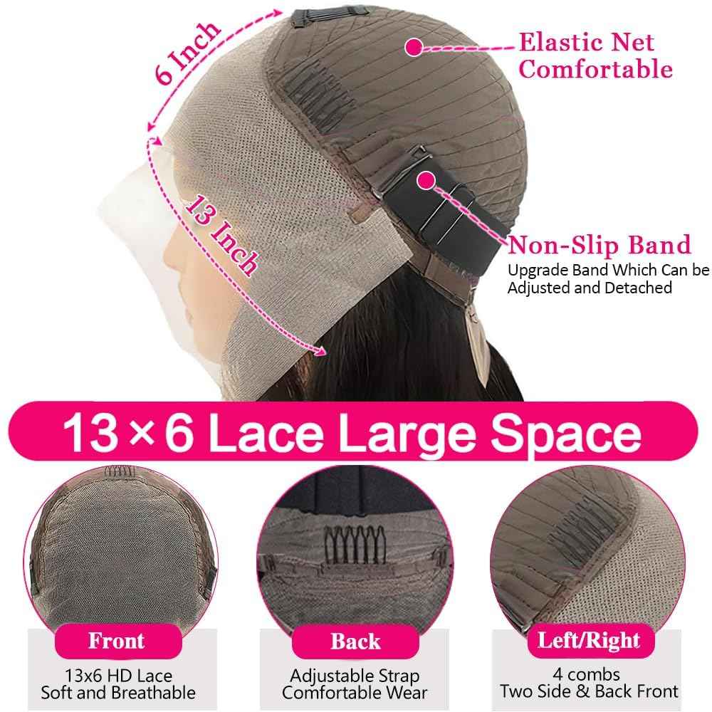 KRKRYQ 28 Inch 13x6 HD Transparent Lace Frontal Wigs Human Hair 200% Density Deep Wave Lace Front Wigs Human Hair Curly Human Hair Wigs for Women Pre Plucked with Baby Hair Natural Color