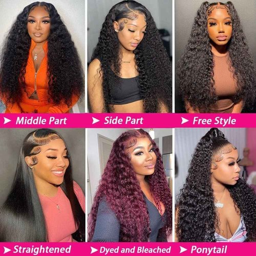 FCUFCU 22 Inch Deep Wave Lace Front Wigs Human Hair 200% Density 13x6 HD Lace Frontal Wigs Human Hair Pre Plucked with Baby Hair Deep Curly Wigs for Black Women Natural Color