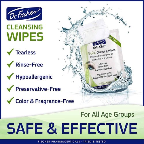Dr. Fischer Eye Wipes - Hypoallergenic Eyelid Wipes for Everyday Eye Cleansing and Gentle Makeup Remover. (6 packs of 30 wipes each)
