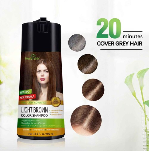 Herbishh C2 Combo (Color + Condition) with Light Brown Hair Color Shampoo Pack of 2 (400ml) + Hair Mask 150gm - Hair Dye Shampoo for Grey Hair | Gift Set for Parents, Men and Women |