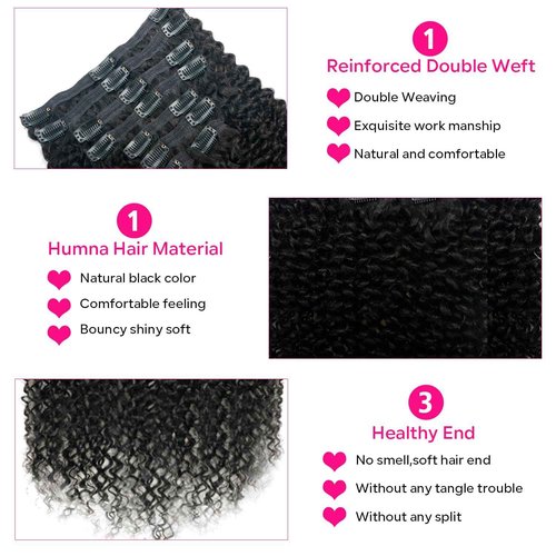 Curly Clip in Hair Extensions for Black Women Brazilian Virgin Human Hair Clip in Extensions 8Pcs Kinky Curly Clip ins Human Hair with 18Clips Double Lace Weft 120g 20nch Natural Black