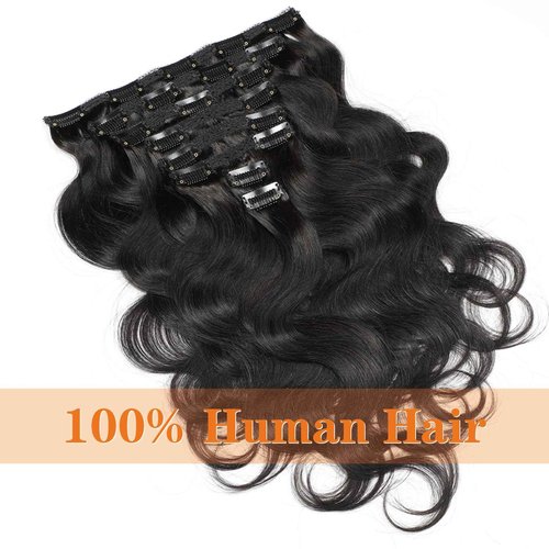 Yacurcur Body Wave Clip Ins Human Hair 8Pcs/Set 120 Gram Body Wave Clip in Hair Extensions 10A Brazilian Virgin Human Hair for Black Women Natural Black Color 22 Inch