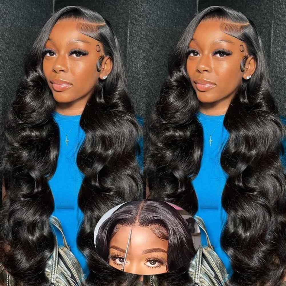 Ghaadd 28 Inch 13x6 Glueless Wigs Human Hair Pre Plucked Pre Cut 200% Density Wear and Go Glueless Wig HD Body Wave Lace Front Wigs Human Hair for Women Frontal with Baby Hair