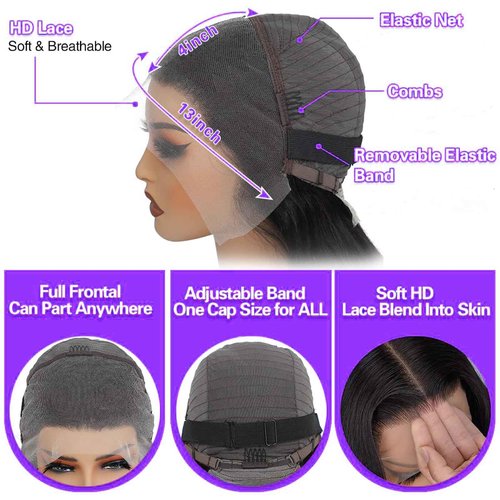 13x4 HD Lace Front Wigs Human Hair Wig for Women 200% Density Deep Wave Lace Front Wigs Human Hair Glueless 22 Inch Curly Human Hair Wig Pre Plucked Deep Wave Wig with Baby Hair Natural Hairline