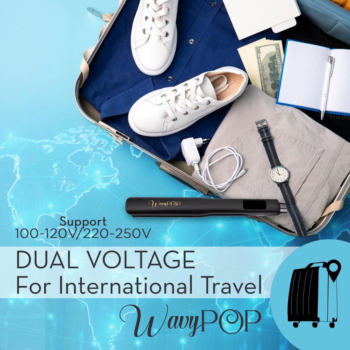 2 in 1 Professional Dual-Voltage Titanium Flat Iron Hair Straightener | up to 480°F | 10s Heat-Up | Straightening Iron & Hair Curling Wand 1.75" with Ceramic MCH Fast Heat, Auto Shut Off