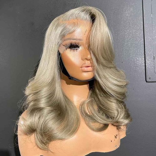 Ash Blonde Bob Wig Human Hair 13x4 HD Lace Front Wigs Human Hair 180% Density Loose Body Wave Lace Frontal Human Hair Wigs Glueless Blonde Colored Body Wave Bob Wig Pre Plucked for Women 14 Inch