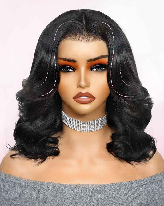 250 Density Layered Bob Wig Human Hair With Curtain Bangs 15A 6x6 Face-Framing Wear Go Glueless Wigs Human Hair Pre Plucked Pre Cut Bob Body Wave Ready To Wear Hd Lace Glueless Wigs Human Hair 14 Inch