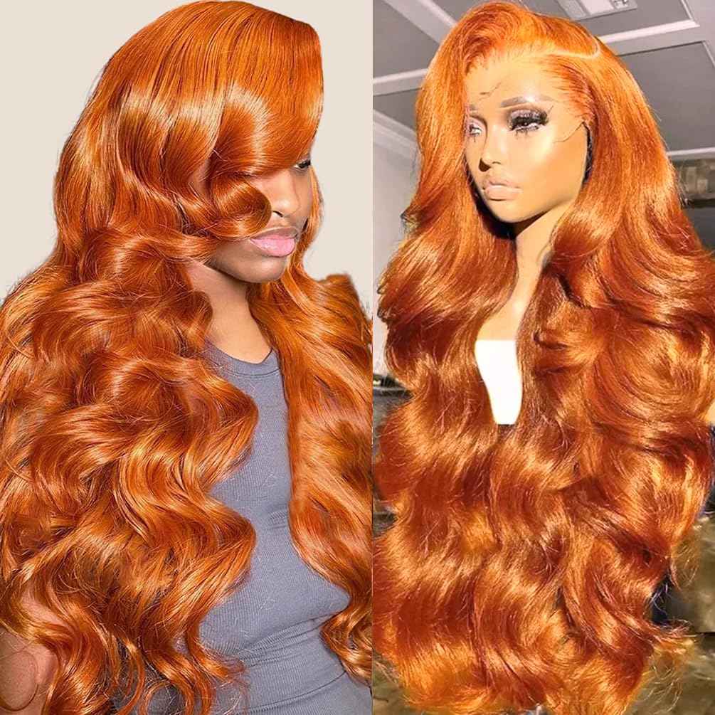 Ginger Wig Human Hair 13x6 Ginger Lace Front Wigs Human Hair 28inch Body Wave HD Lace Frontal Pre Plucked Colored Orange Wig for Women Glueless Wigs 200 Density