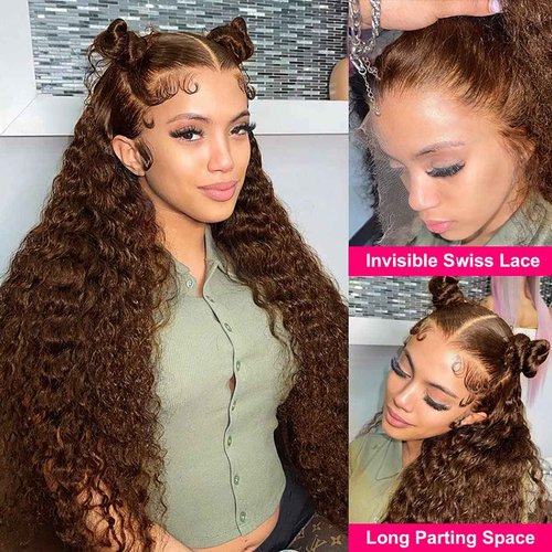 Chocolate Brown Deep Wave Lace Front Wigs Human Hair 13x4 HD Transparent Lace Frontal Wigs Human Hair Pre Plucked with Baby Hair Brazilian Virgin Wet and Wavy Wigs for Women 180% Density (24 Inch)