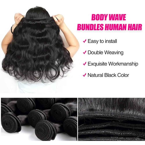 Body Wave Bundles Human Hair 16 18 20Inch 12A Brazilian Human Hair 3 Bundles Human Hair Extensions for women Natural Black