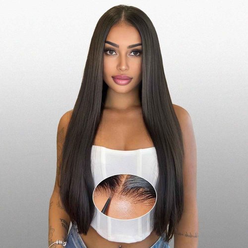 ZHENGON Glueless Wigs Human Hair Pre Plucked Pre Cut 6x4 Straight Lace Front Wigs Human Hair 24 Inch Hd Lace Front Closure Wigs for Women 180% Density Wear and Go Glueless Wig Ready to Wear Black