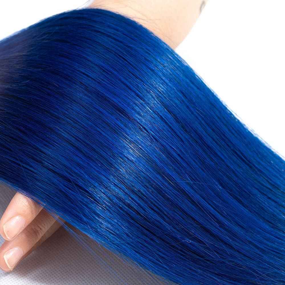 Habiliana Bundles Human Hair 26 28 30 Inch Straight T1B Blue Human Hair Bundles 11A Unprocessed Brazilian Virgin Quick Weave Hair Extensions for Black Women