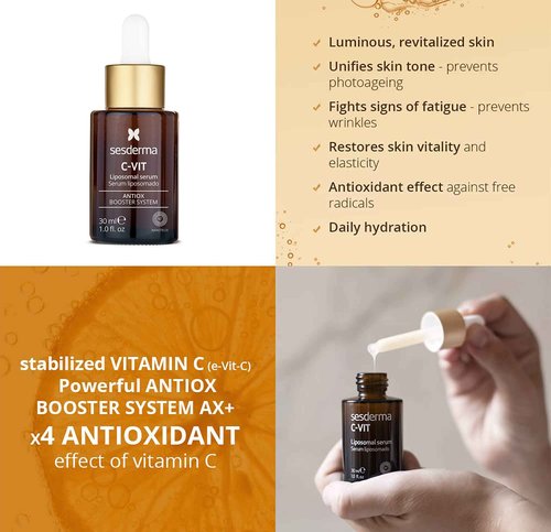Sesderma C-VIT Radiance Serum with Vitamin C, Brightens, Hydrates & Fights Signs of Aging, Antioxidant Formula, 1.0 fl oz