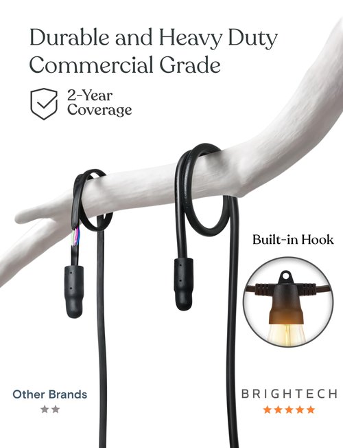 Brightech Ambience Pro 27-Ft Solar String Lights for Outside - Super Bright Remote Control Color Adjustable Outdoor String Light - Commercial Grade String, Waterproof LED for Patios, Camping, 12 Bulbs