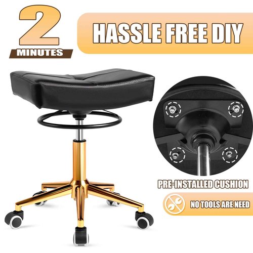 Rolling Stool Wider Rectangular Cushion - 4 Inch Thicker Comfortable Seat, Heavy Duty 400LBS, 360° Pull Ring Adjustable Height, 19''-24.5''adjustable Stool with Wheels for Tattoo Salon Massage (Black)