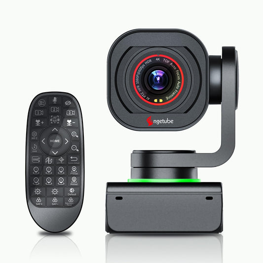 Angetube TrackCam, 4K Webcam for PC, AI Tracking PTZ Streaming Web Camera with Remote, USB 3.0, Gesture Control, HDR, Microphones, TOF Autofocus 1080P 60FPS for Desktop Computer/Laptop/Video Call
