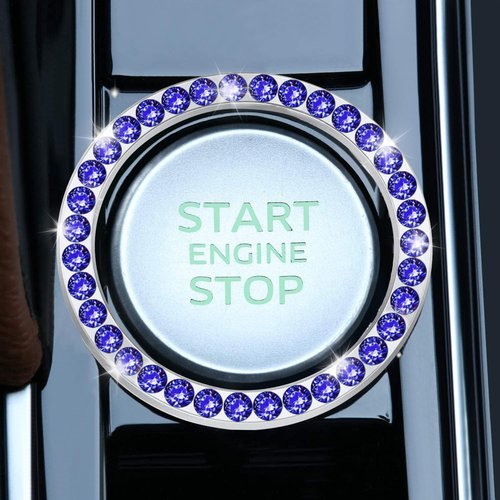 LivTee 2 PCS Crystal Rhinestone Car Engine Start Stop Decoration Ring, Bling Car Interior Accessories for Women, Push to Start Button Cover Sticker, Automotive Decals, Dark Blue