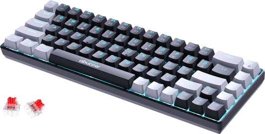 abucow 60% Mechanical Keyboard with Blue Backlight 68-Key Gaming Keyboard Black-Gray Keycaps - Red Switches for a Premium Typing and Gaming Experience PC Mac