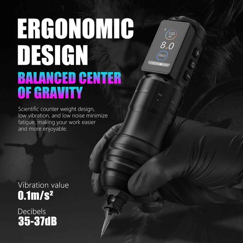 Kiss Of Dragon 'TRAVELER-T2' Cordless Tattoo Machine Adjustable Pen Strokes with 42mm Grip Pen Extra Professional 2000mAh Battery