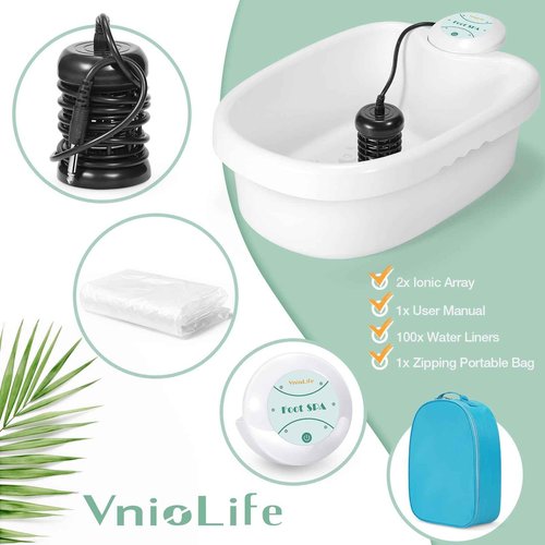 VnioLife Ionic Foot Bath Detox Machine with Bag, Portable Foot Detox Machine, Ionic Foot Spa Ion Cleanse for Home Beauty Salon Spa with Arrays, 100 Liners