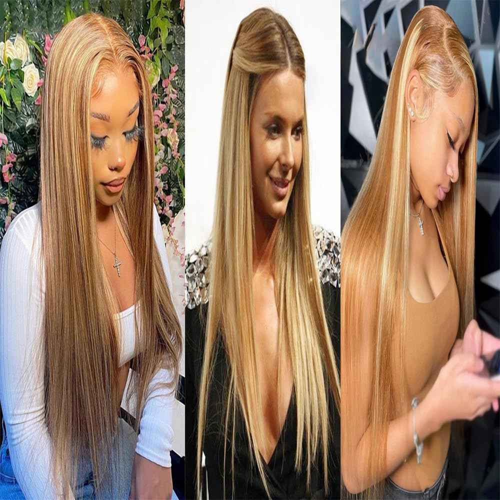 26 28 30 inch P27/613 Blonde Human Hair Bundles Blonde Straight Human Hair Bundles Brazilian Virgin Hair Two Tone #613 Blonde Mixed With #27 Hair Extensions