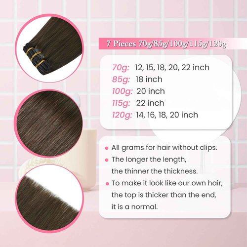 Aison Medium Brown Clip in Human Hair Extensions 115G 100% Real Human Hair Clip in Extensions Soft Silky Straight 7pcs 16clips One Pack(22 Inch #4)