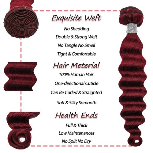 99J Burgundy Bundles with Closure,Wine Red 99J Colored Loose Deep Wave Bundles with 4x4 Lace Closure Red Human Hair with Closure (99j Burgundy Loose Deep 12 14 16+12)