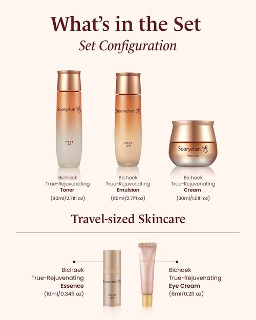 Sooryehan Bichaek True-Rejuvenating Skincare gift Set (206 ml/6.97 fl oz) - Radiant and Firm Skin, Skin Elasticity by LG Beauty. Korean Panax Ginseng, Korean Medicine Extracts