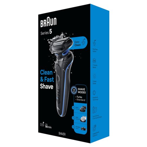 Braun Electric Shaver for Men, Series 5 5150cs, Wet & Dry Shave, Turbo Shaving Mode, Foil Shaver, with Beard Trimmer, Body Groomer and Charging Stand, Blue