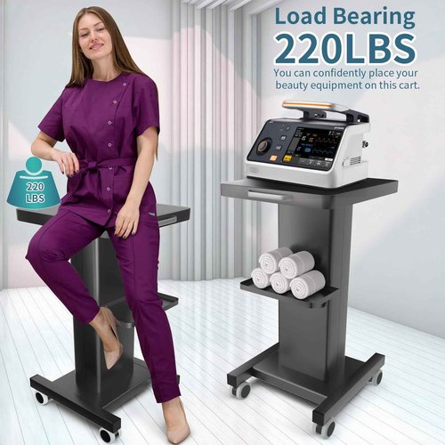 Esthetician Trolley Cart with Wheels, Heavy Duty Metal Beauty Machine 3 Tier Rolling Cart, Load 220Lbs, Durable Full Body Metal Construction for Professional Salons