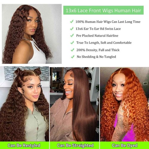 Gaoshi 13x6 Chocolate Brown Lace Front Wig Human Hair Deep Curly HD Deep Wave Lace Front Wigs Human Hair Colored Deep Curly Lace Frontal Wigs Glueless Wig for Woman Pre Plucked 20 Inch